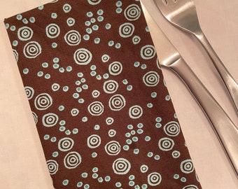 Chocolate Brown with Turquoise Swirls Cloth Napkin - Set of 2