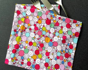 Crazy Circles Cloth Napkins - Set of 2, with Lime, Cranberry, Tangerine, Pinks & Blues