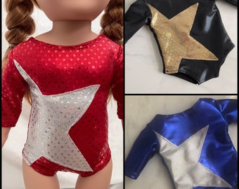Red, Blue or Black Gymnastics Leotard with Star applique for 18" Doll (American Girl or equivalent)