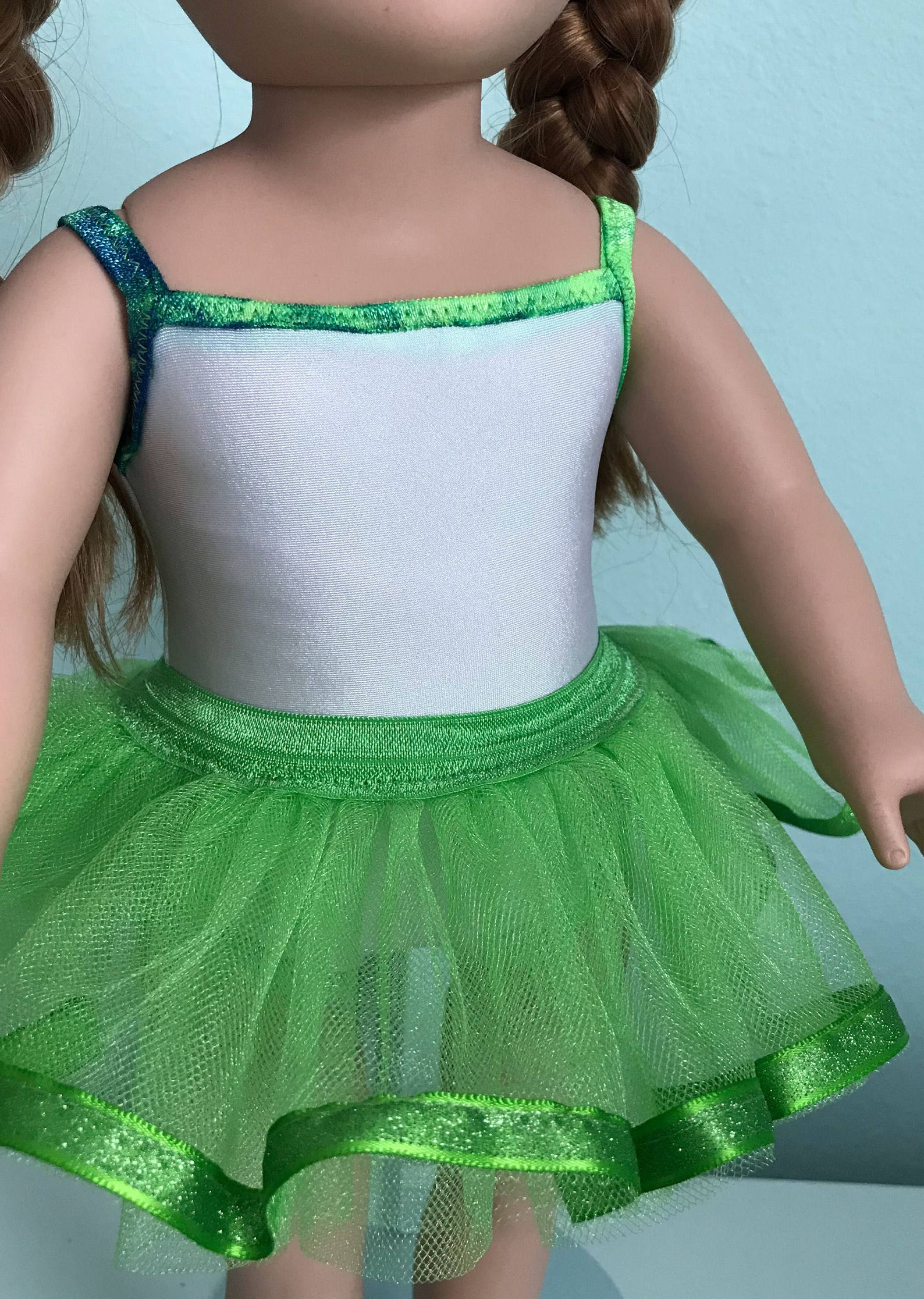 complete 5-piece outfit: celtic green tutu, white leotard, ballet shoes, tights, and headband - 18