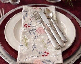 Servilletas de tela con elegantes flores silvestres en gris frío - Juego de 2