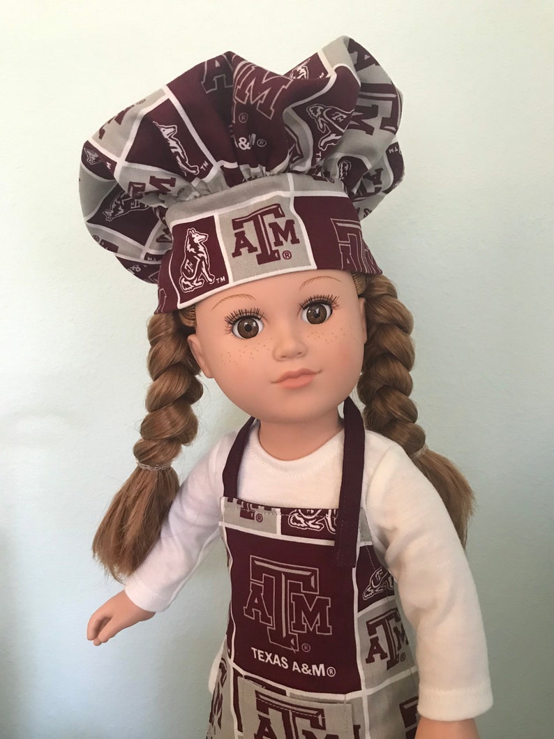 2-piece Chef Set: Texas A&M University Apron and Chef Hat 18 Doll American Girl or equivalent image 2