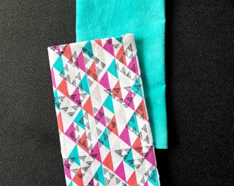 Fun Turquoise, Pink, Peach & Grey Triangles  Cloth Napkin - Set of 2