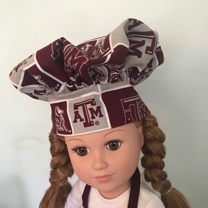 2-piece Chef Set: Texas A&M University Apron and Chef Hat 18 Doll American Girl or equivalent TAMU Matching hat