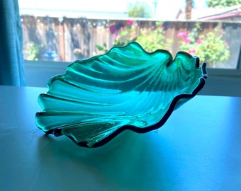 Large Seashell in Stunning Emerald Green Art Glass - One of a Kind Coastal Home Decor by Uneek Glass Fusions