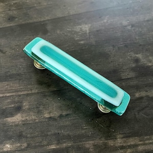 Aqua Beachy Art Glass Drawer Pulls or Cabinet Handles for a Coastal Kitchen Cabinet. Aqua Blue to upgrade your Bathroom vanity Beach Cabinet