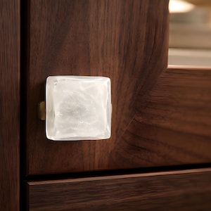 White Opaque Wave Fused Glass Cabinet or Drawer Knob by Uneek Glass Fusions. Unique Glass Cabinet Hardware for Kitchen, Bath, or Dresser