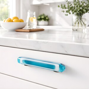 Deep Turquoise White Cabinet Handle, Drawer Pull Hardware - Custom Sizes and Screw Placement, Coastal Beach Design for Kitchen Cabinet Bath