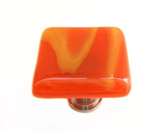 Orange Cream Fused Art Glass Cabinet Knob for Kitchen and Bathroom Designs. Glass Vanity or Furniture Pulls by Uneek Glass Fusions