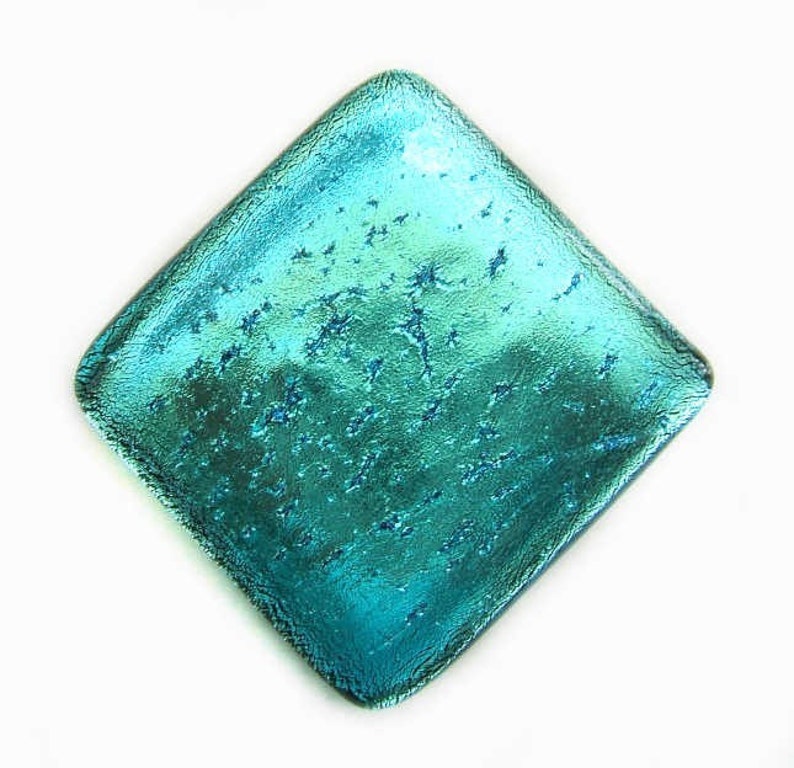 Aqua Turquoise Blue Fused Dichroic Glass Accent Tile image 1