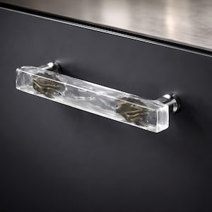Crystal Clear Glass Kitchen Cabinet Drawer Pull in Wave Design by Uneek Glass Fusions - Coastal Home Decor - Kitchen Bath Cabinet Hardware