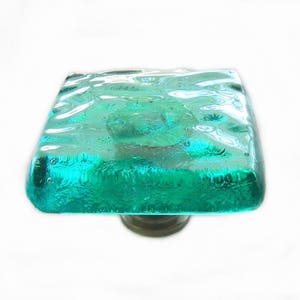 Aqua Sea Glass Wave Glass Knob Hardware in Transparent Aqua Art Glass. Softly Textured Waves for a Beach Cottage Kitchen or Bath