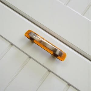Glass Drawer Pull Cabinet Handle in Amber and Stone Glass - Custom Sizes and Screw Placement by Uneek Glass Fusions. Glass Cabinet Pulls