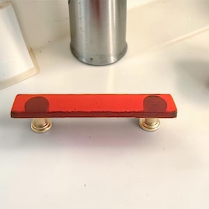 Red Glass Cabinet Handle or Drawer Pull Hardware. Red Kitchen Cabinet Handles to Upgrade your Kitchen or Bathroom Design. Red Art Glass