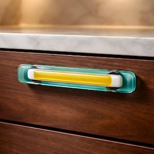 Lime Green Aqua Blue Fused Glass Drawer Pull or Cabinet Handle Hardware - Unique furniture, kitchen, or bathroom decorative hardware designs