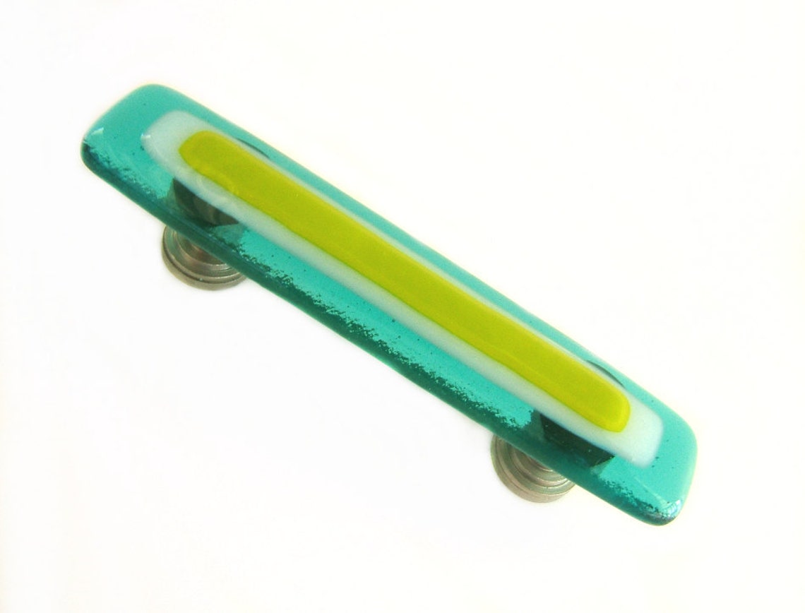 Lime Green Aqua Blue Fused Glass Drawer Pull or Handle Etsy