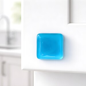 Kitchen Glass Knob Cabinet Hardware in Deep Turquoise - Coastal Blue Fused Glass Knob or Door Pull. Custom Sizes by Uneek Glass Fusions