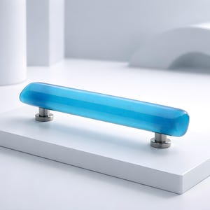 Deep Turquoise Blue Opaque Glass Cabinet Hardware Drawer Cabinet Pull. Coastal Kitchen Cabinet Handles in Custom Sizes and Screw Placement.