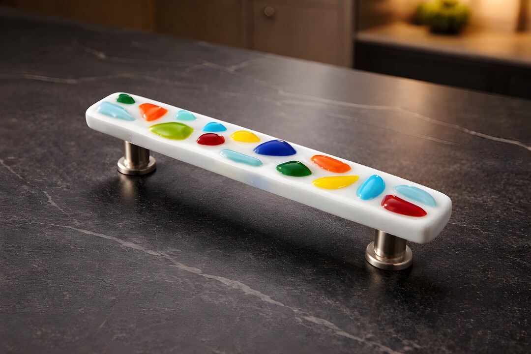 Colorful Glass Cabinet Handle Or Drawer Pull In Drops Of Art Glass Colorful Glass Cabinet Handle Or Drawer Pull In Drops Of Art Glass