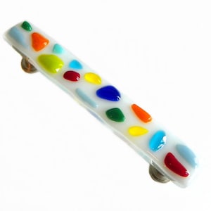 Colorful Glass Cabinet Handle or Drawer Pull in Drops of Art Glass. Custom Colors Available. Fun Glass Kitchen Cabinet Pulls.