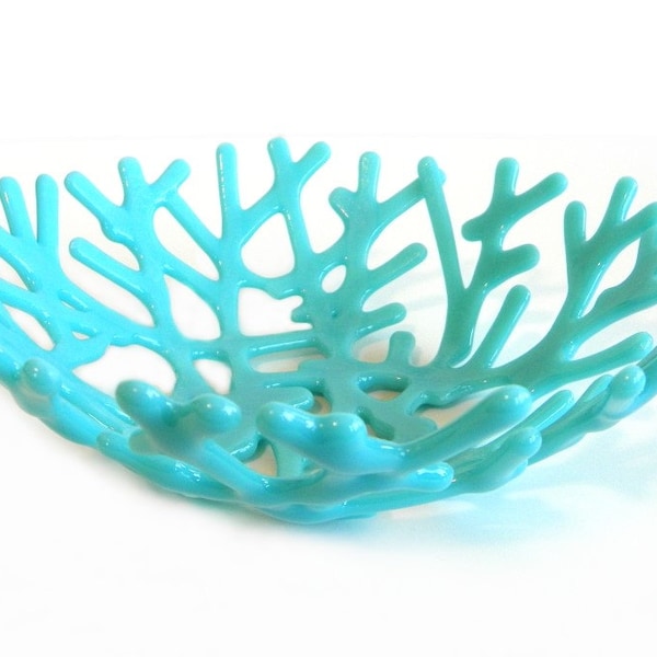 As seen in HGTV Magazine. Turquoise Art Glass Sea Coral Bowl - Beach House Decor