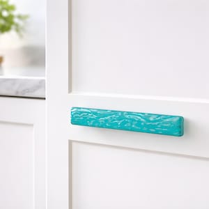 Turquoise Wave Opaque Beachy Drawer Pull - Glass kitchen cabinet or bath cabinet handle in ocean blue by Uneek Glass Fusions.