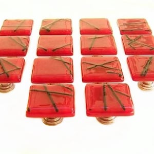Red Glass Kitchen Knob Hardware l Glass Cabinet Knobs and Pulls l Fun Dresser Knobs by Uneek Glass Fusions. Upgrade Kitchen or Bath Cabinets