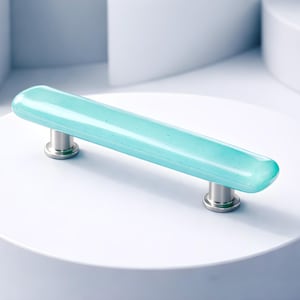 Light Blue Glass Drawer Pull or Cabinet Handle- Drawer Pulls for a Beach Coastal or Lakeside Home. Watery Blue Glass Kitchen Bath Furniture