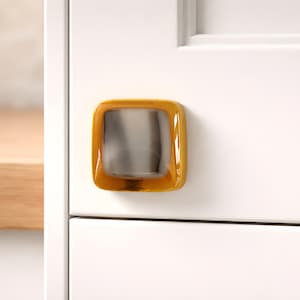 Decorative Glass Cabinet Hardware Knob in Amber and Stone Glass. Glass Kitchen fused glass knobs and pulls by Uneek Glass Fusions