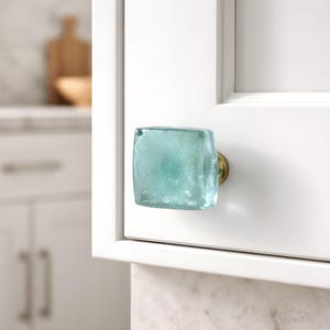 Sea Foam Wave Opaque Glass Cabinet Knob. Coastal Beach Knobs Handles for Kitchen or Bath. Uneek Glass Hardware in Variety of Sizes