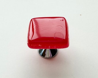 Red Glass Knob for Kitchen Cabinets, Bathroom Vanity, or Furniture Dresser Drawers. Choose from a variety of size and hardware base finish.