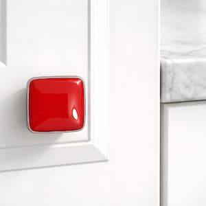 Red Glass Knob for Kitchen Cabinets, Bathroom Vanity, or Furniture Dresser Drawer pulls. Red Opaque fused glass knob for kitchen or bath.