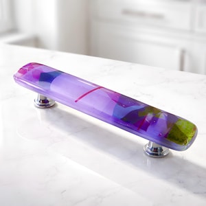 Purple Lavender Art Glass Cabinet Hardware - Custom Sizes and Screw Placement - Unique Dresser Drawer Pulls by Uneek Glass Fusions