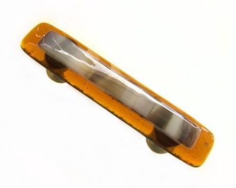 Glass Drawer Pull Cabinet Handle in Amber and Stone Glass - Custom size and Screw Placement on All Pulls p2370