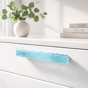 Glass Drawer Pulls in Light Blue Wave, Cabinet and Furniture Pulls, Coastal Drawer Pulls, Cabinet Handles Custom. Sizes and Screw Placement