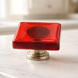 Red Glass Knobs  Colorful Glass Kitchen Cabinet Hardware in Transparent Red Art Glass. Kitchen Cabinet Glass Hardware. Colorful Knobs Pulls