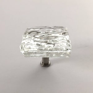 Glass Knob in Crystal Clear Wave Design, Unique Fused Glass Cabinet Knobs or Drawer Pull and Knobs, Coastal Beach Knobs Uneek Glass Fusions