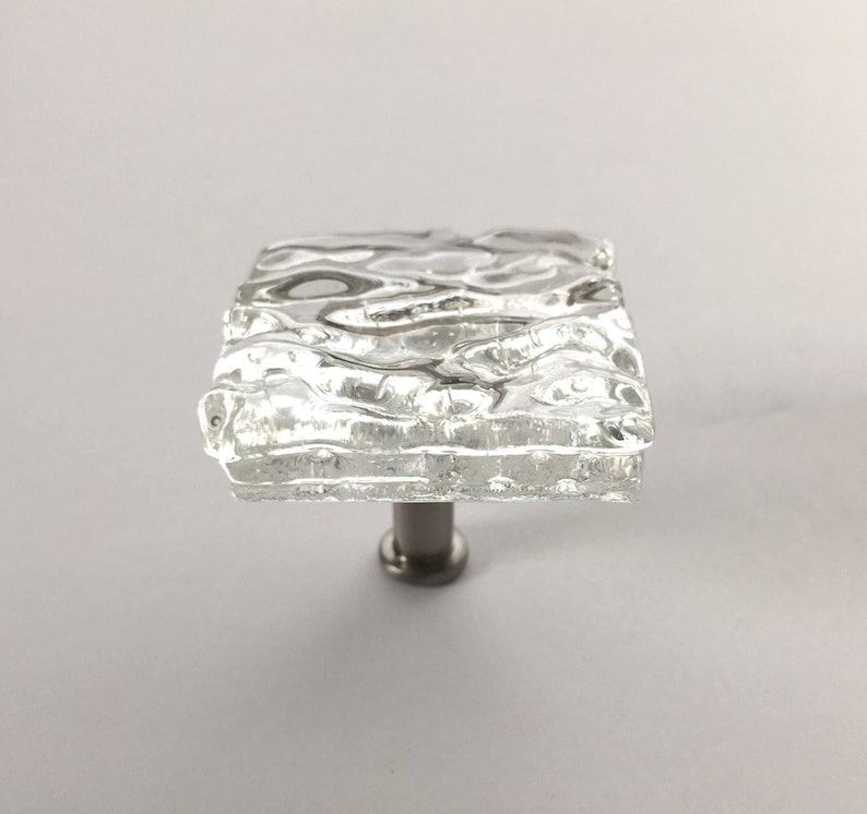 Crystal Clear Glass Knob in Wave Design Coastal Knob Designs by Uneek Glass Fusions Unique Fused Glass Cabinet or Drawer Knob