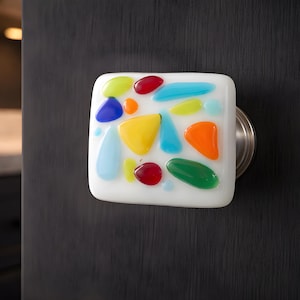 Glass Cabinet Knob in Colorful Design by Uneek Glass Fusions. Multi colored decorative hardware for kitchen handles, dresser drawers, more