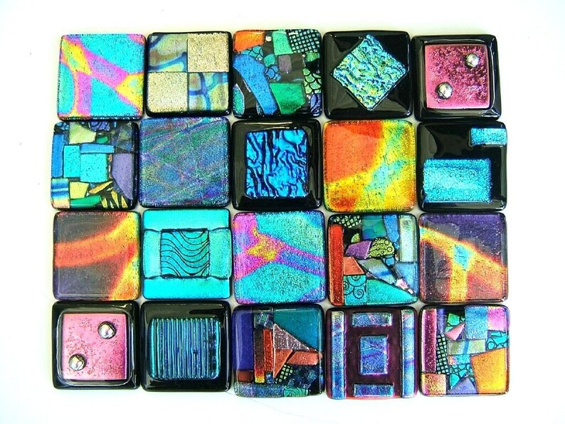 Aqua Turquoise Blue Fused Dichroic Glass Accent Tile image 5