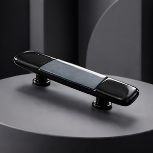 Glass Cabinet Pull in Shiny Black and Matte Silver. Decorative Knobs for Kitchen Cabinets or Bathroom Vanity. Unique Glass Knobs and Pulls