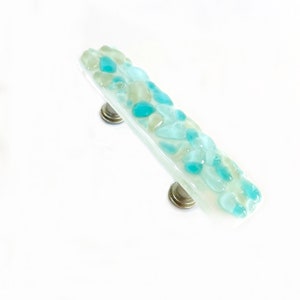Sea Glass Cabinet Pull in Coastal Beach Colors, Cabinet Handle for Kitchen, Bath, or Dresser. Fused Glass Knobs and Pulls, Custom Uneek Pull