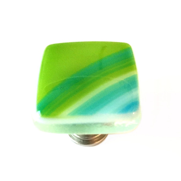 Green Glass Knobs with Turquoise and Green Swirls Fused Art Glass