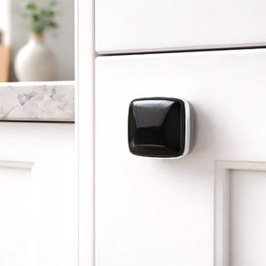 Black Glass Kitchen Cabinet Knob. Upgrade Your Kitchen or Bath with Beautiful Fused Glass by Uneek Glass Fusions. Decorative Hardware