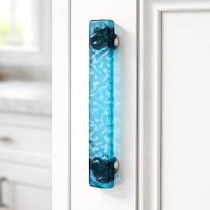 Beachy Kitchen Cabinet Pull or Handle in Ocean Wave Deep Turquoise Wave Art Glass. Smooth Waves Reflecting Ocean Waves Stunning Art Glass