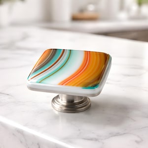 Southwestern Fused Glass Knob. Decorative Glass Cabinet Hardware for Kitchen or Bathroom Vanity. Artisan Art Glass Knobs and Pulls