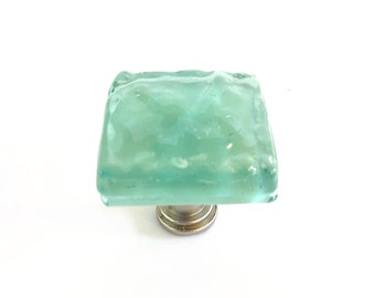 Glass Cabinet Knobs in Opaque Seafoam Wave Design. Coastal Beach Knobs Handles for Kitchen or Bath. Uneek Glass Hardware in Variety of Sizes