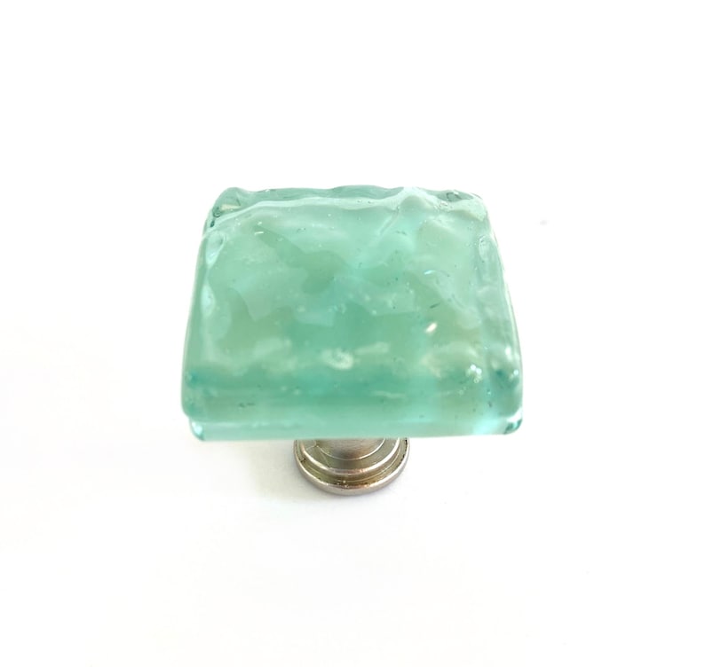 Glass Cabinet Knobs in Opaque Seafoam Wave Design. Coastal Beach Knobs Handles for Kitchen or Bath. Uneek Glass Hardware in Variety of Sizes image 1