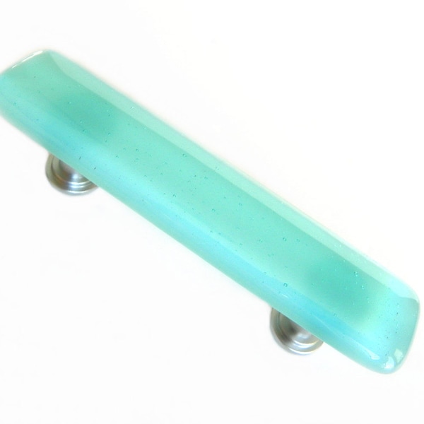 Light Blue Glass Drawer Pull or Cabinet Handle  - Custom Screw Placement p11751