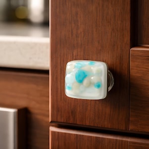 Sea Glass Cabinet Knob for Kitchen Cabinets Handles, Bath, or Furniture Coastal Designs. Beach Glass Knobs and Pulls by Uneek Glass Fusions